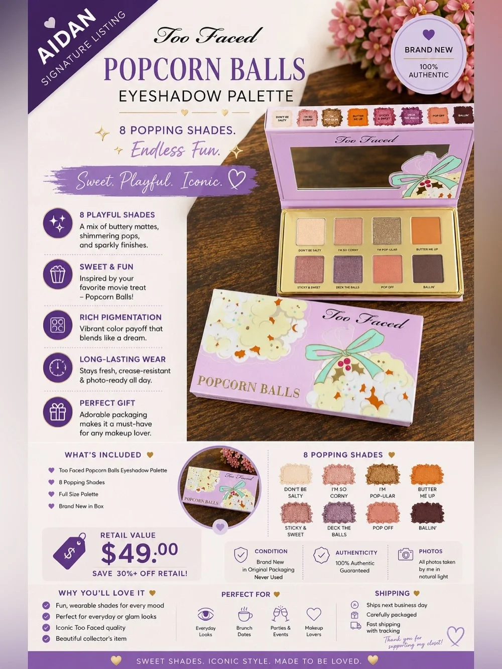 Too Faced Popcorn Balls Eyeshadow Palette | 8-Shade Holiday Palette | Full Size
